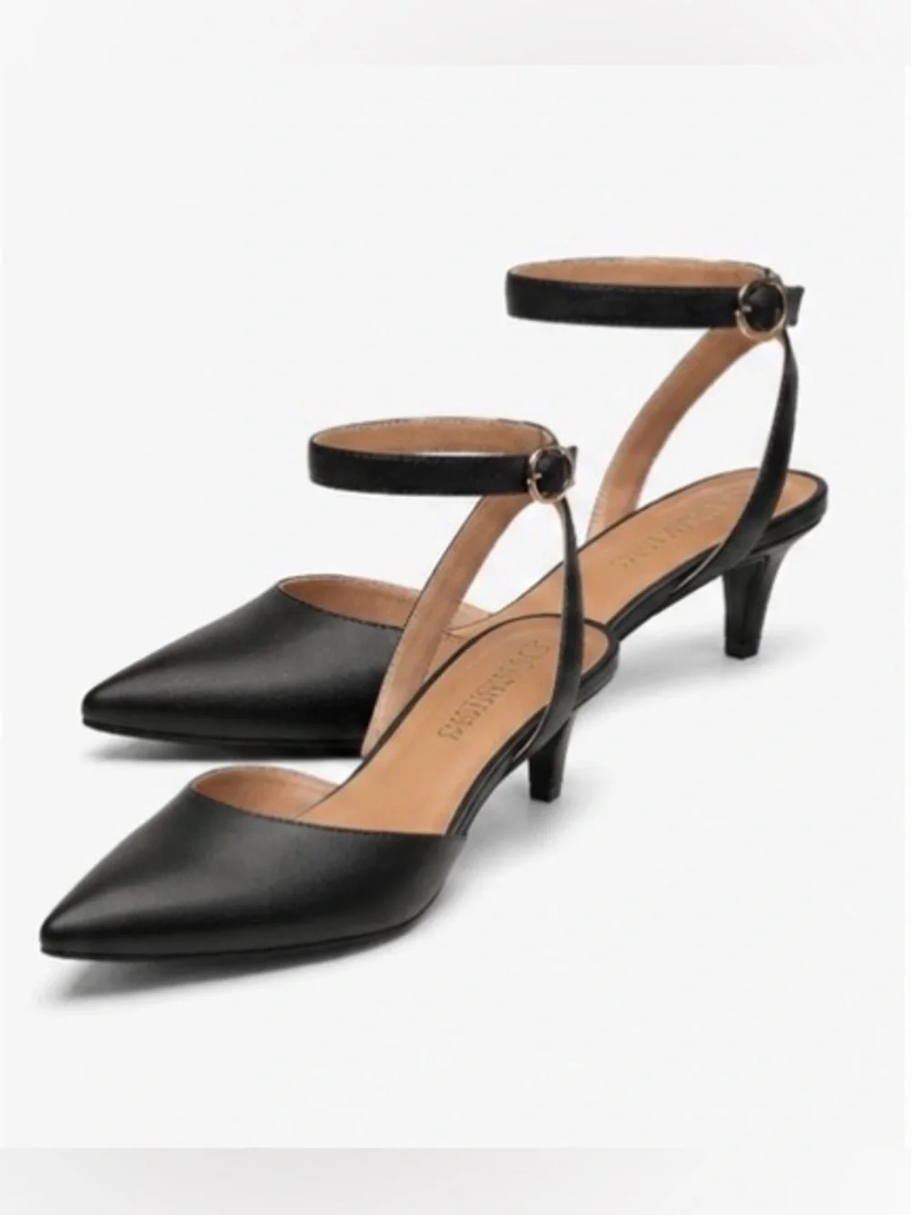 EEUC Dream Pairs Black Pointed Ankle-Strap Kitten Heels SFH Sz10